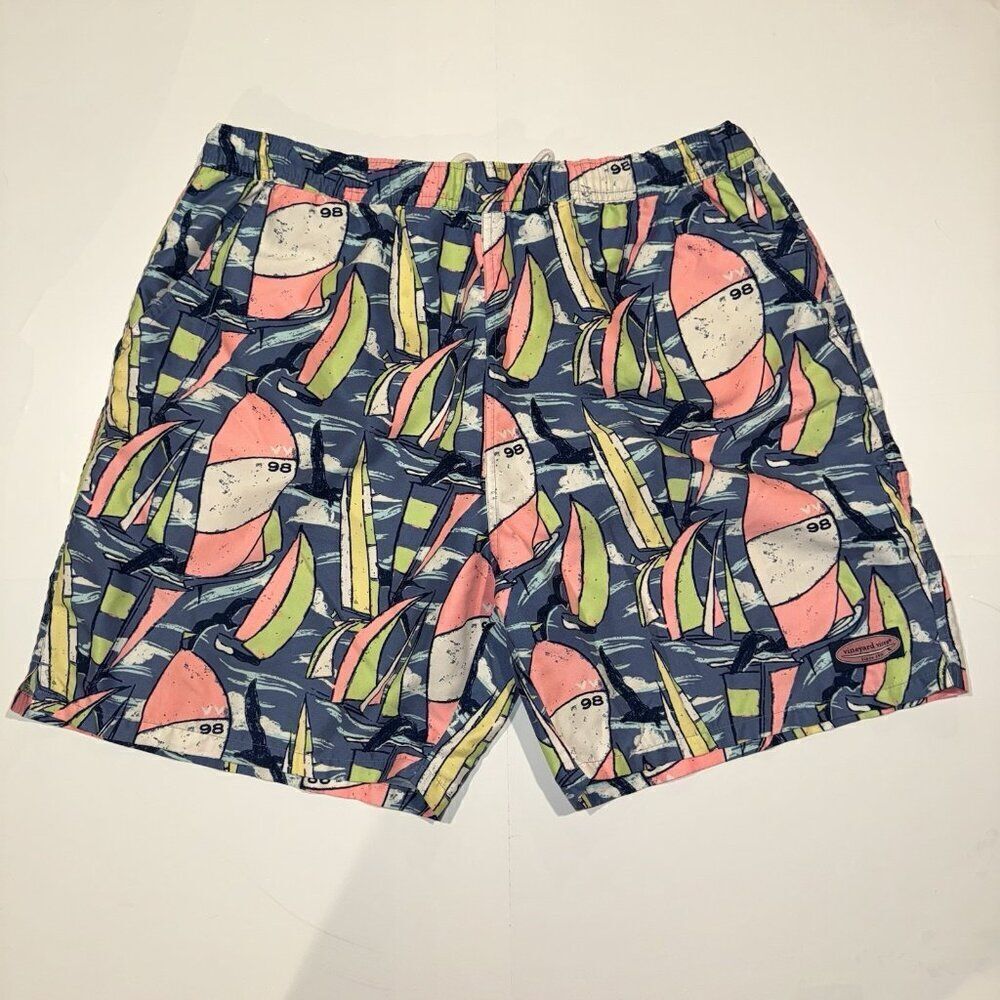 Vineyard Vines Sailing Boat Multicolor Print Beach Swim Trunks Men’s Size Large